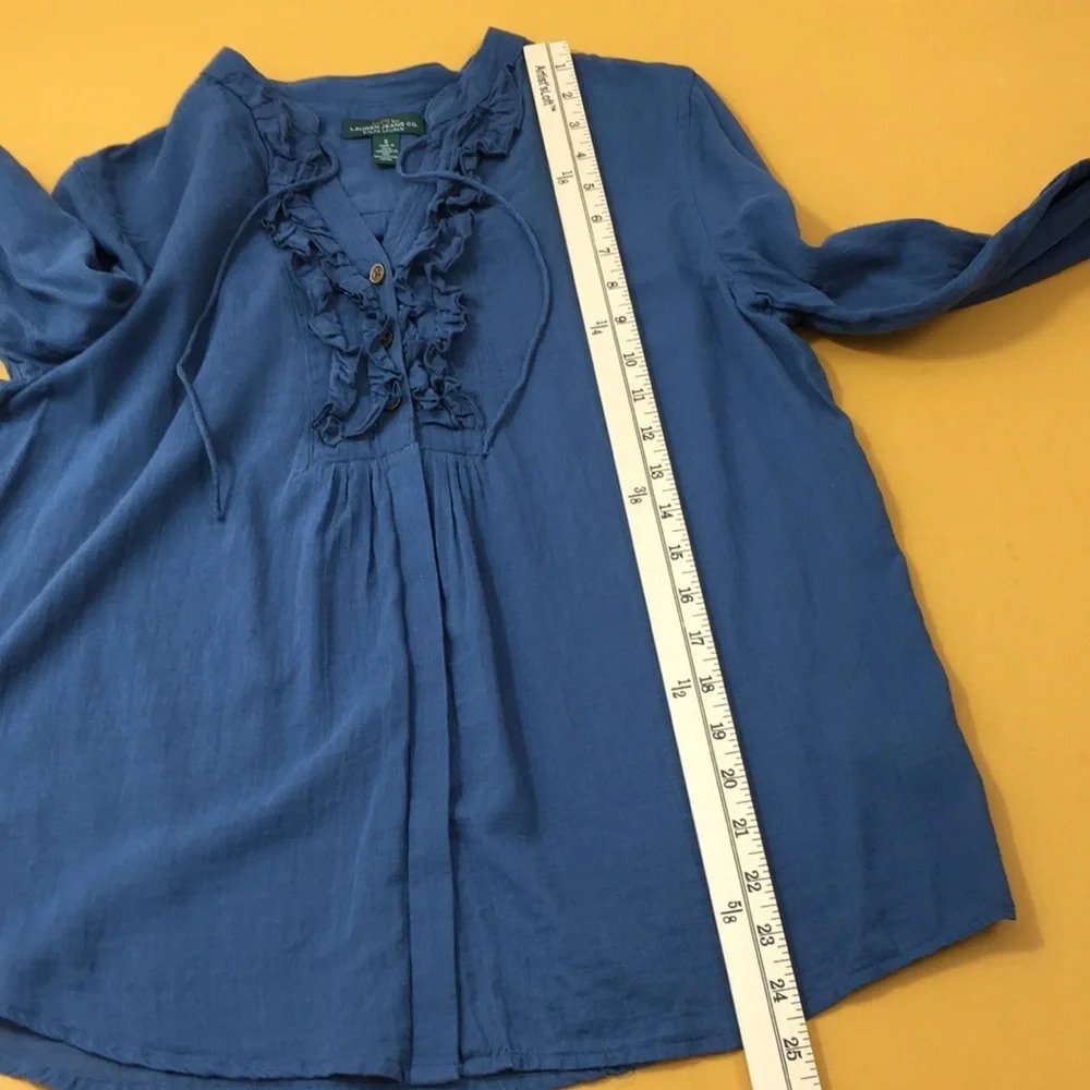 Lauren Jeans Co Blue Ruffle‎ Button Front Shirt - Picture 8 of 9